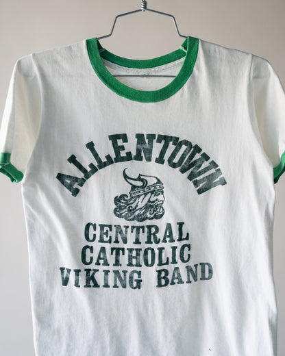 70's White & Green Ringer Tee - Small
