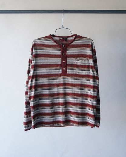 80's Maroon Striped Long Sleeve Tee - Large