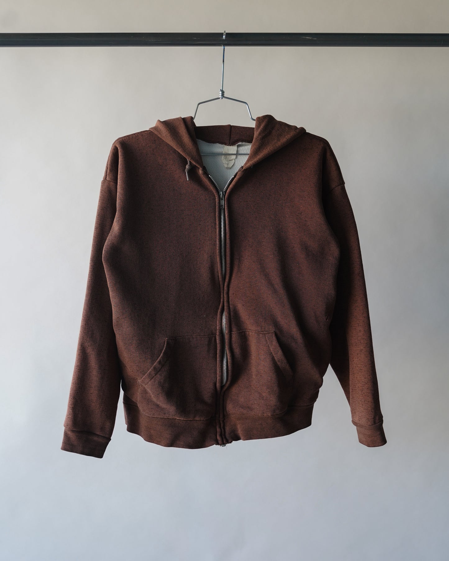 70's Brown Thermal Lined Zip Up Hoodie - Medium