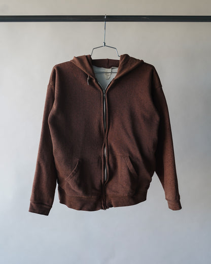 70's Brown Thermal Lined Zip Up Hoodie - Medium