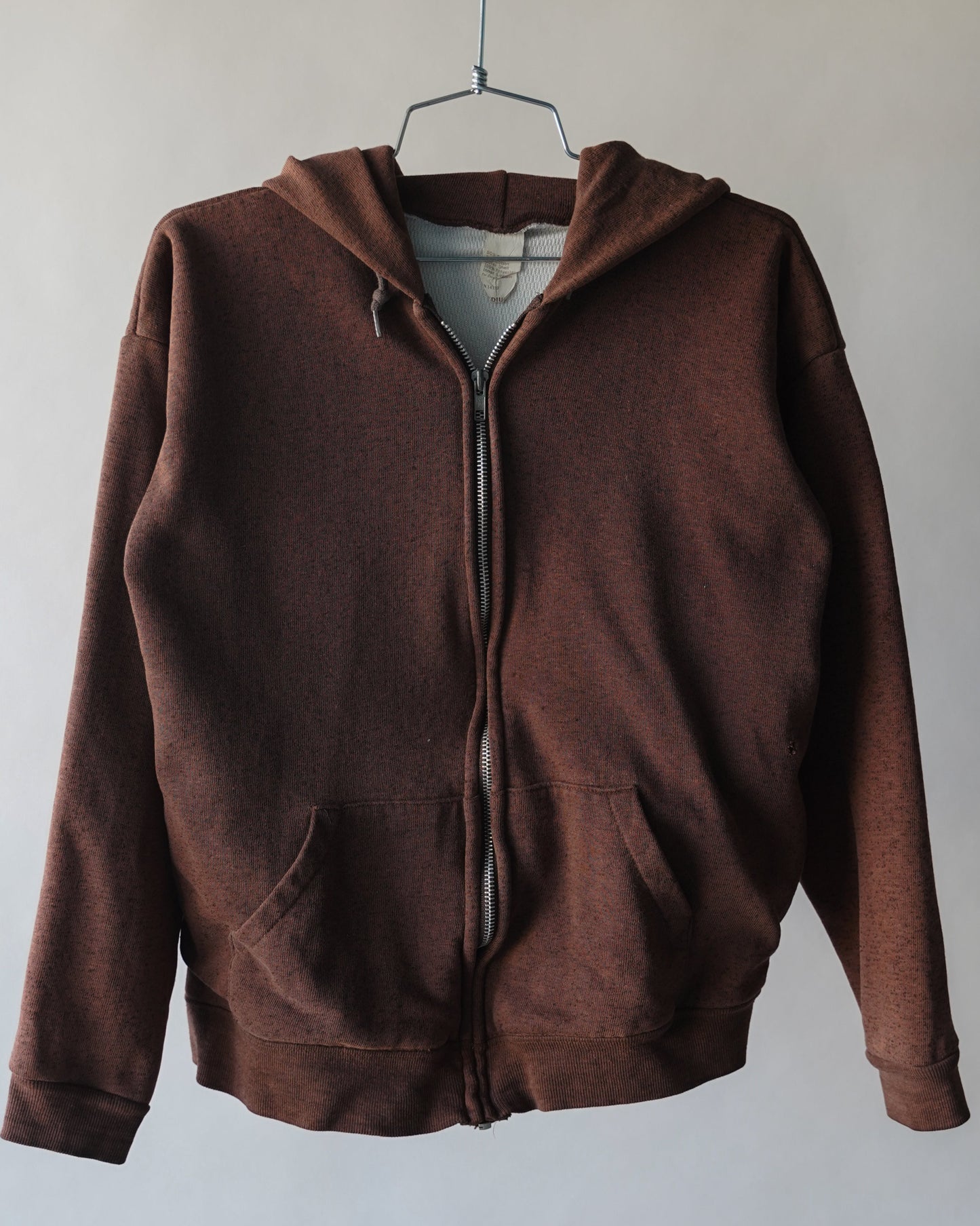 70's Brown Thermal Lined Zip Up Hoodie - Medium
