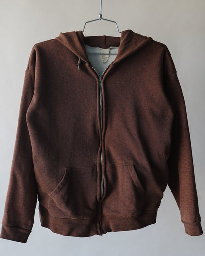 70's Brown Thermal Lined Zip Up Hoodie - Medium