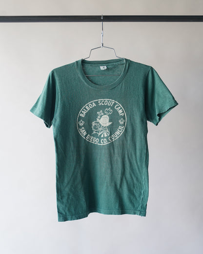 60's Green Balboa Scout Camp Flock Print Tee - Medium