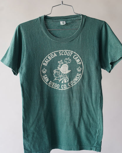 60's Green Balboa Scout Camp Flock Print Tee - Medium