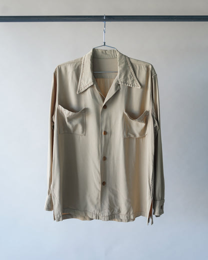 40's/50's Tan Gaberdine Loop Collar Shirt - XL