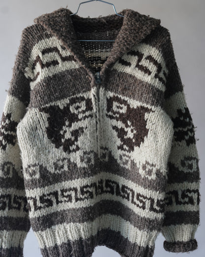 60's Cowichan Wool Knit Zip Up - Medium