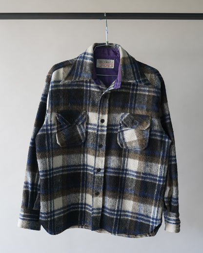 70's Plaid Wool Overshirt - Large