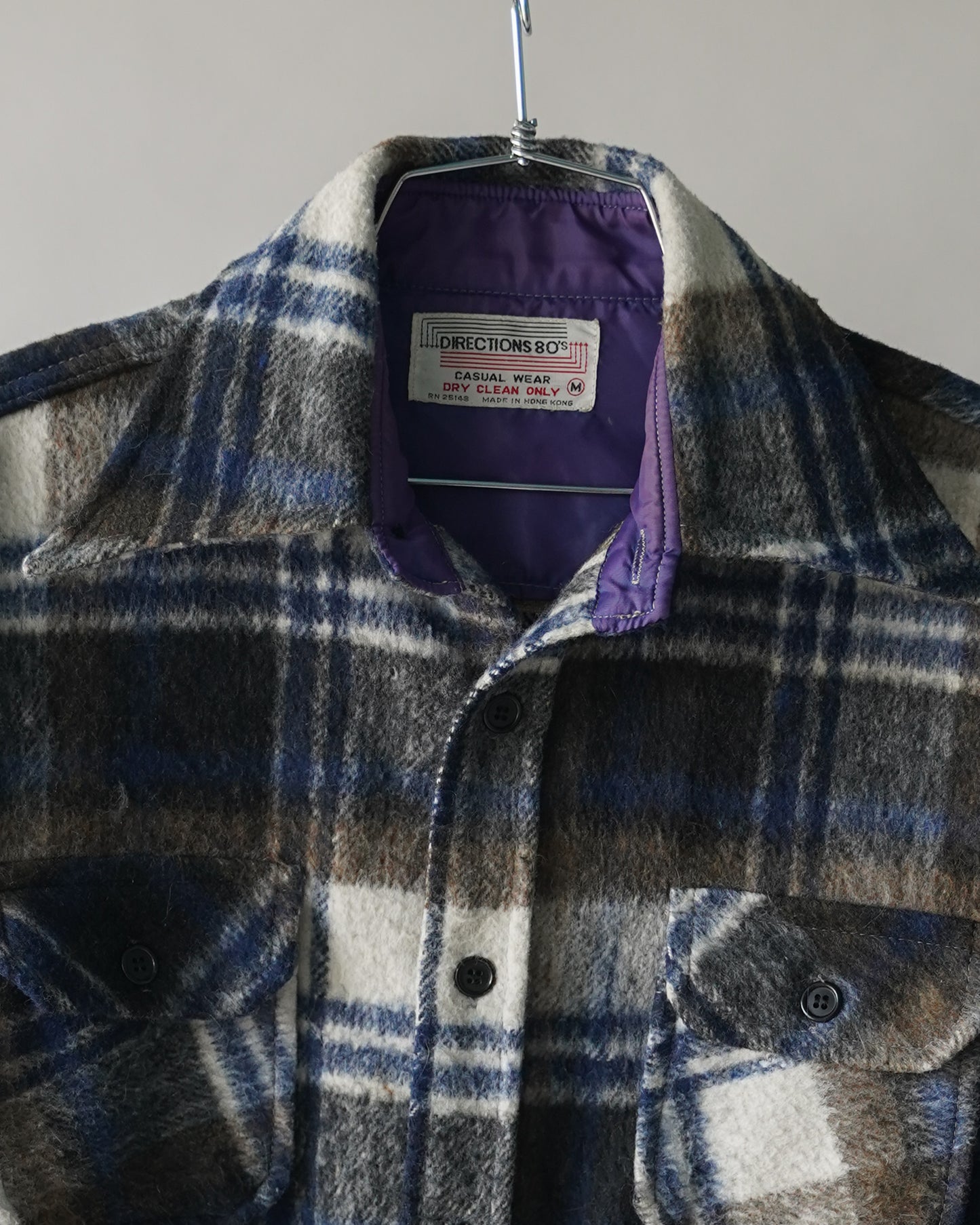 70's Plaid Wool Overshirt - Large