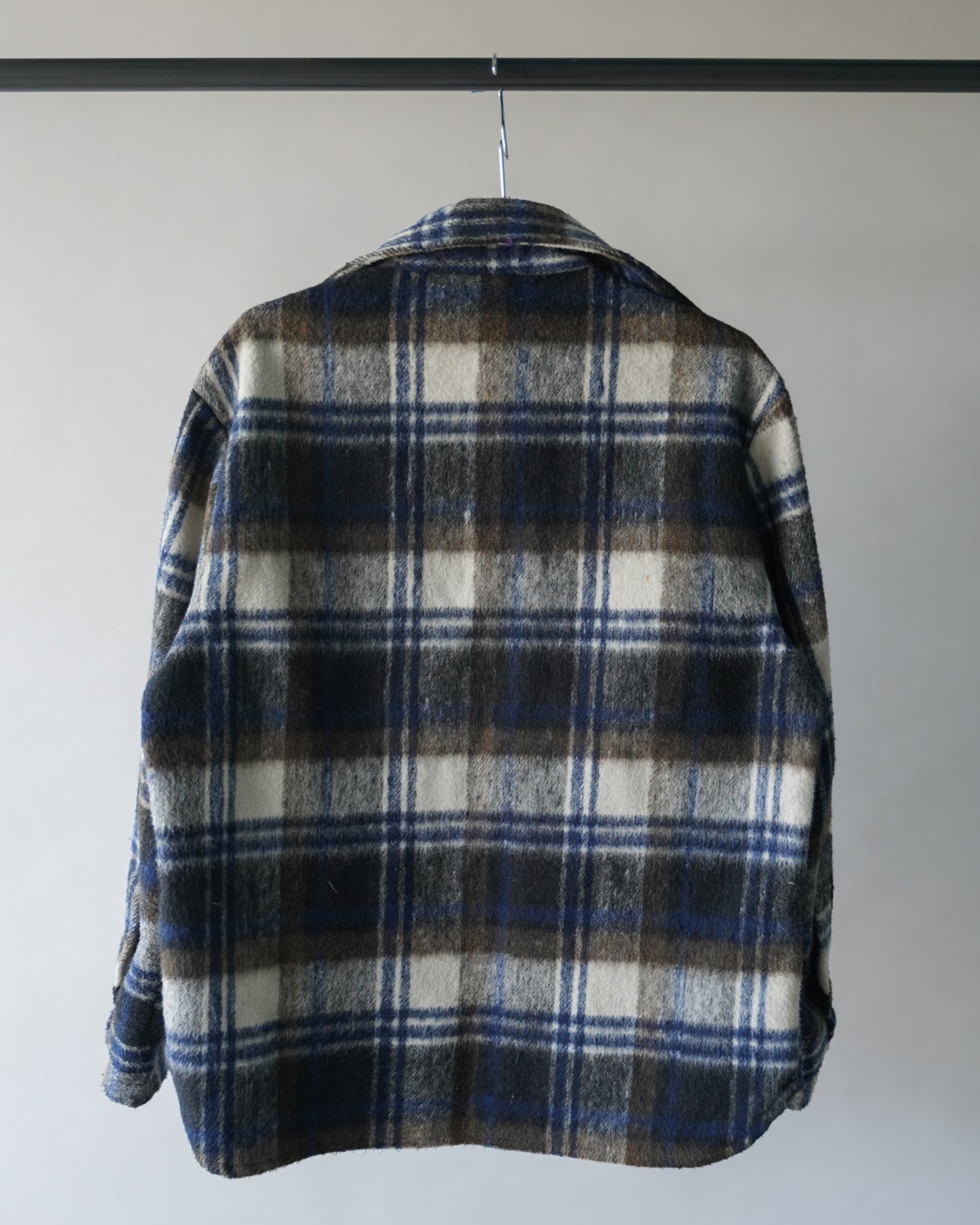 70's Plaid Wool Overshirt - Large