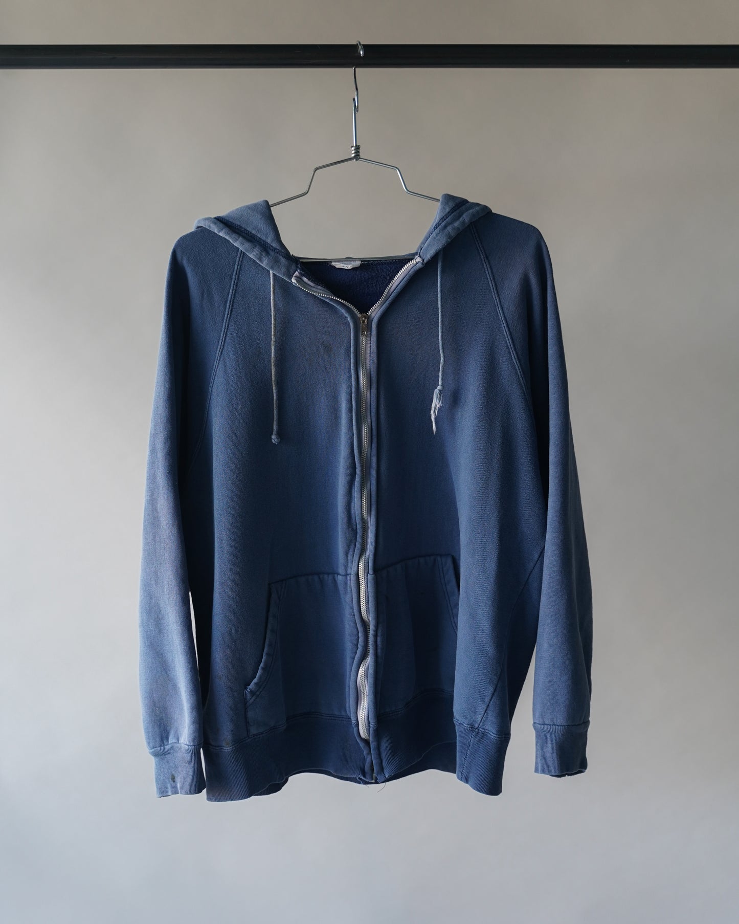 70's Faded Blue Zip Up Sweatshirt - Large