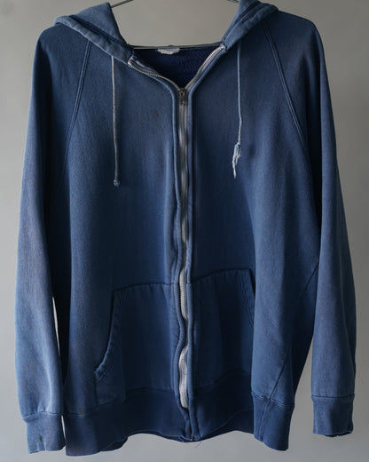 70's Faded Blue Zip Up Sweatshirt - Large