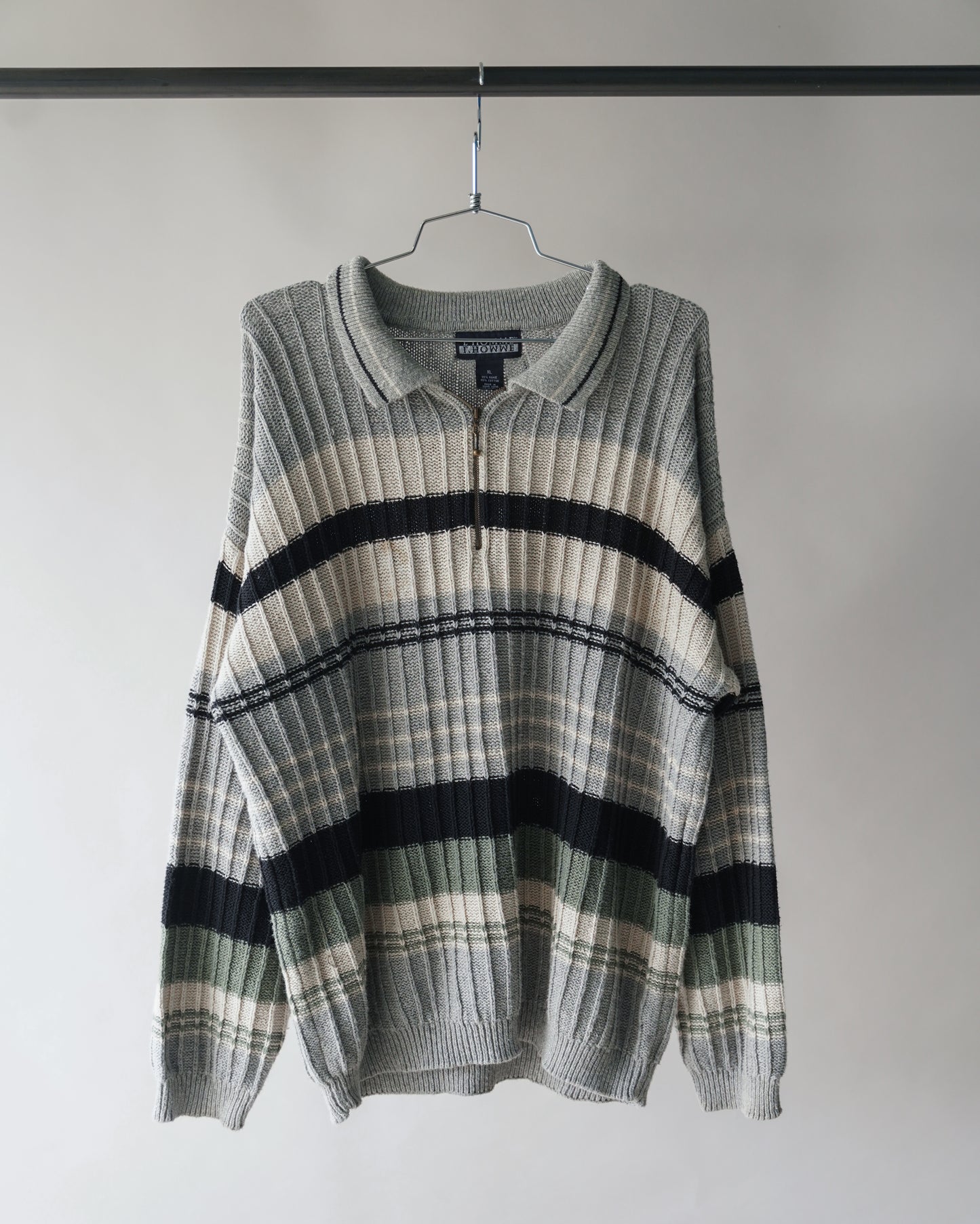 80's Quarter Zip Black & White Knit - XL