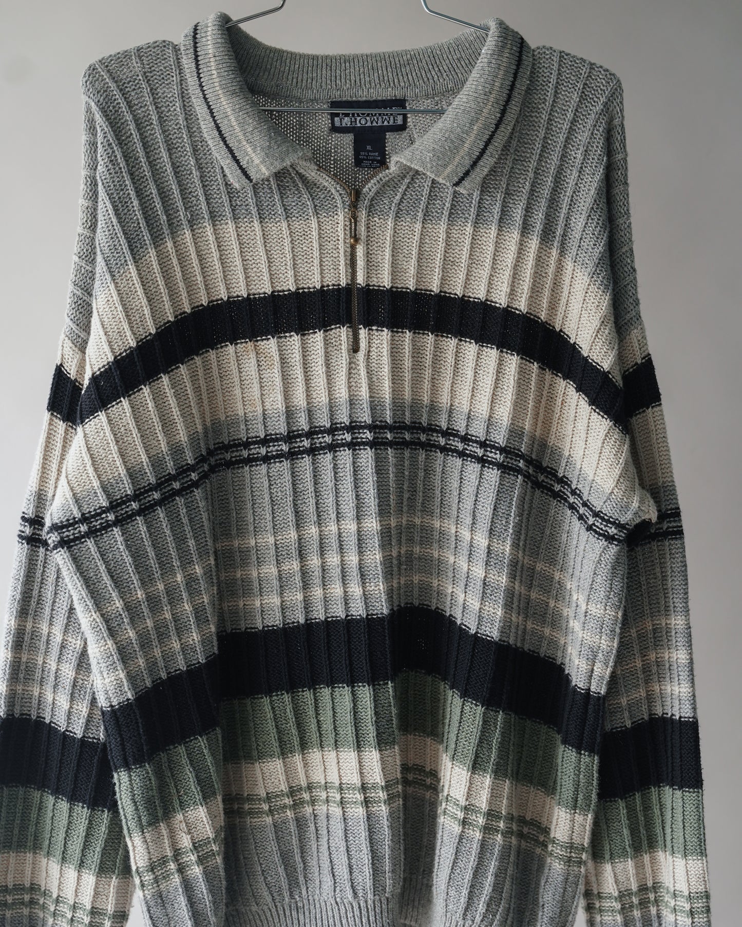 80's Quarter Zip Black & White Knit - XL