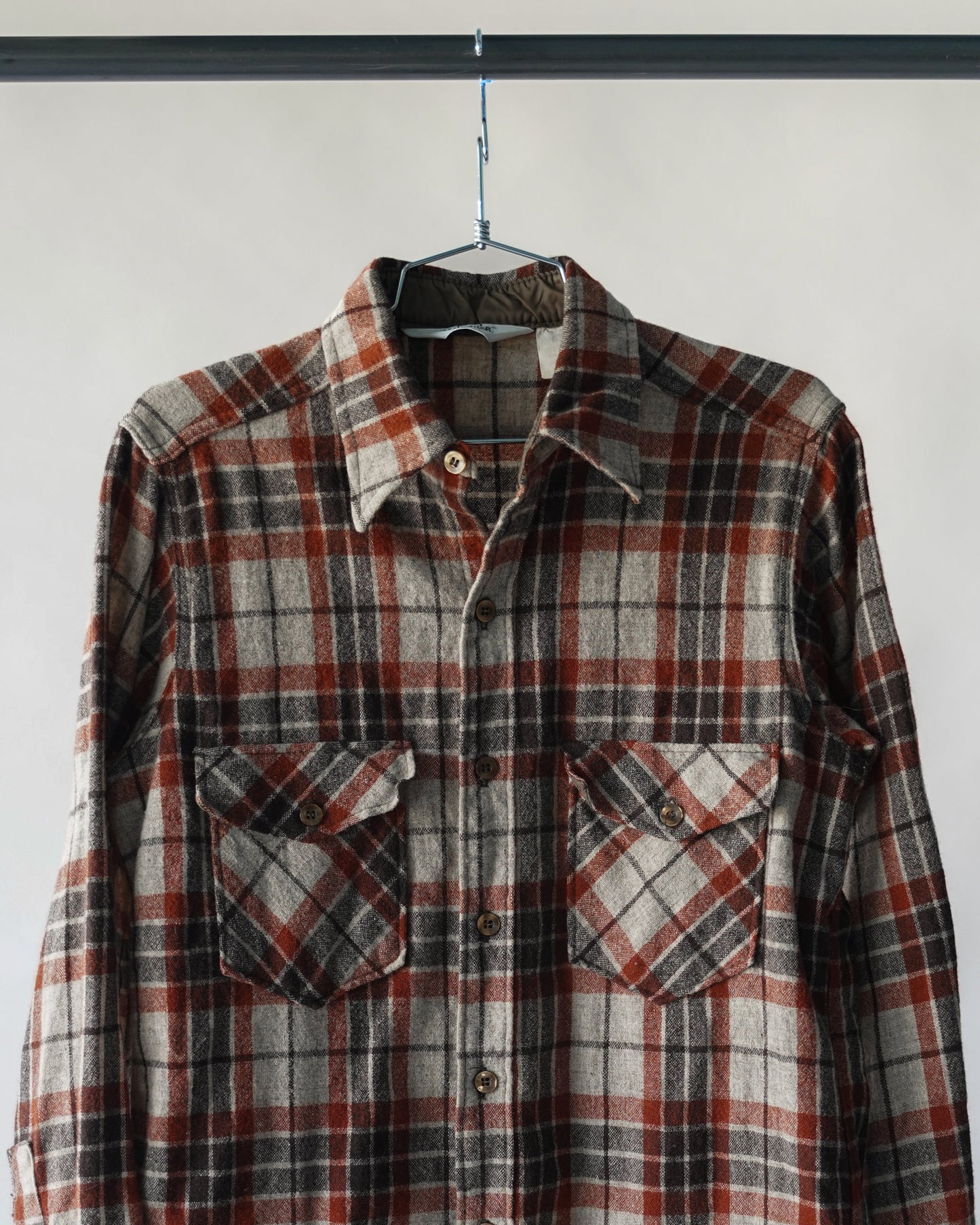 80's Brown Wool Plaid Shirt - Medium