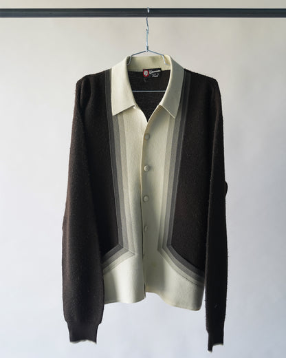70's Brown & Cream Wool Polo Shirt - XL