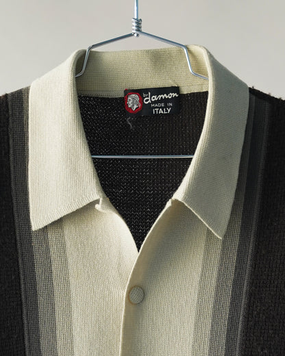 70's Brown & Cream Wool Polo Shirt - XL