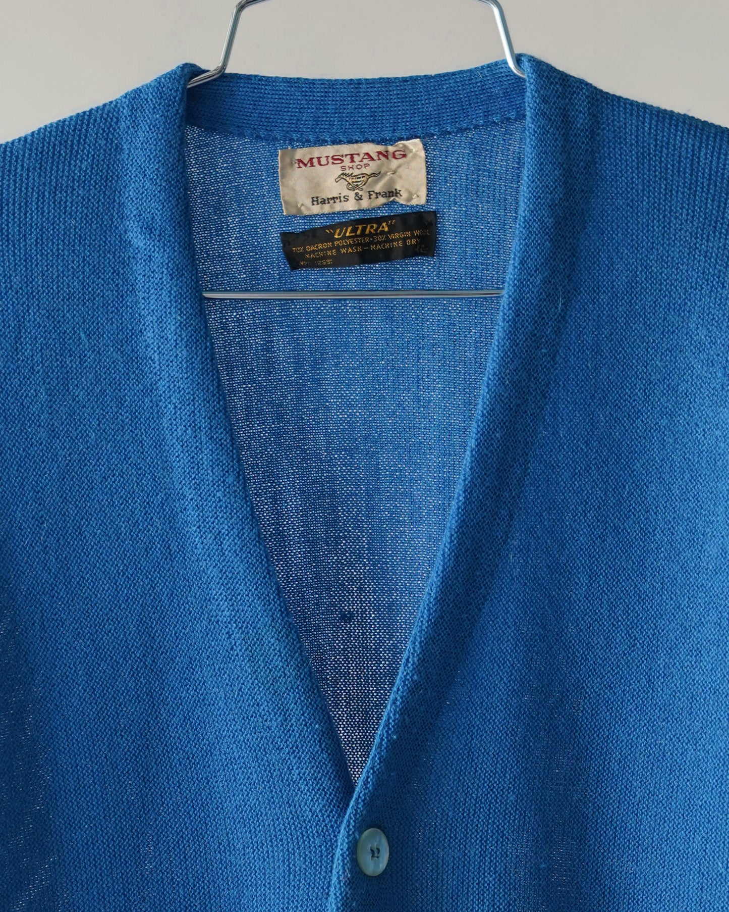 70's Blue Wool Cardigan - Large