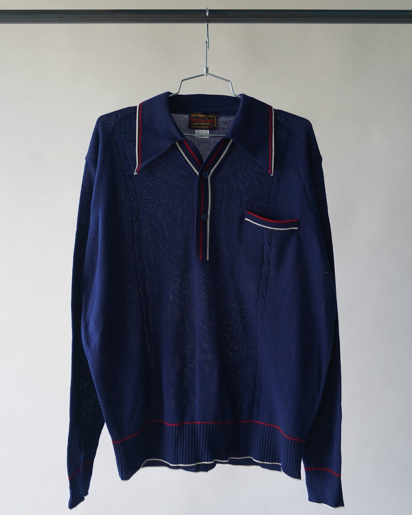 70's Navy Blue Longsleeve Polo - Large