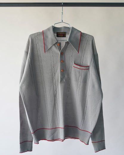 70's Gray Longsleeve Polo Shirt - XL