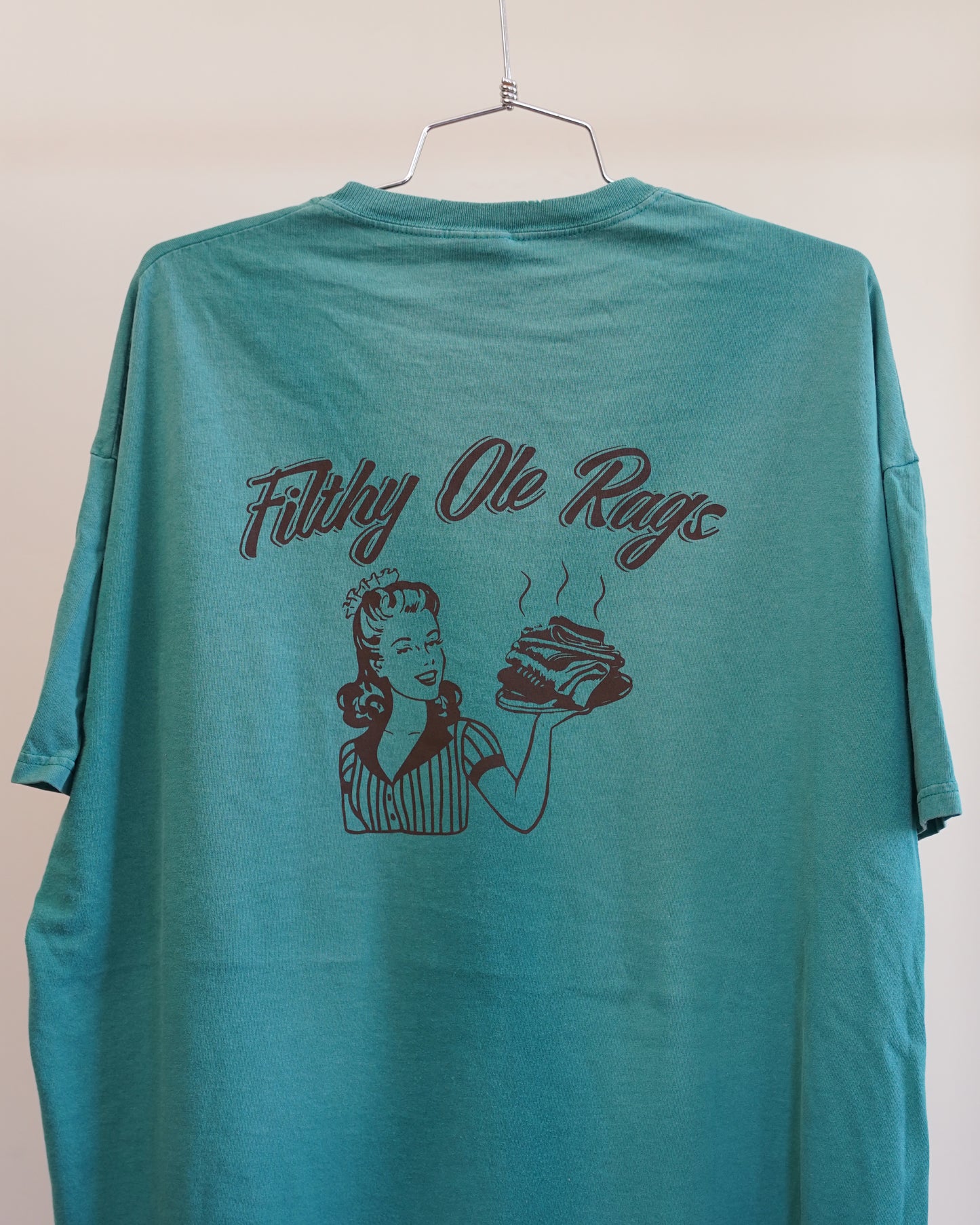 Filthy Ole Rags 90's Faded Teal Tee - Brown Back Print (XL)