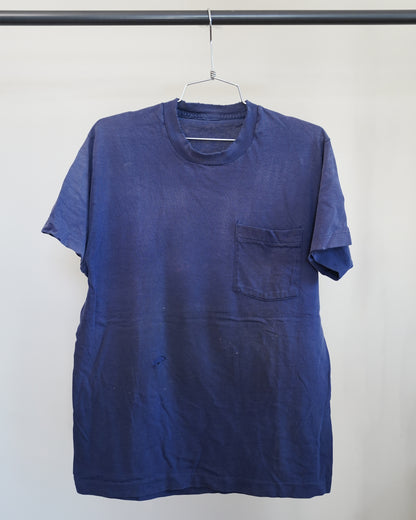 Filthy Ole Rags 70's Faded Navy Blue Tee - Brown Back Print (Large)