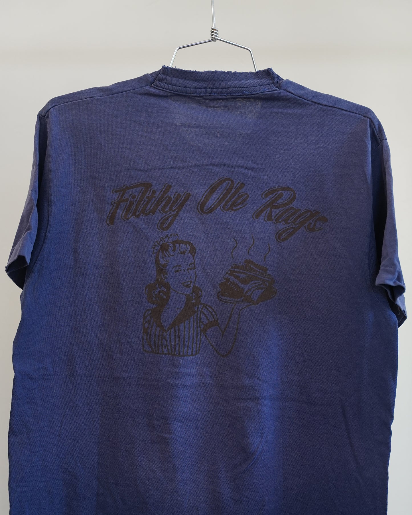 Filthy Ole Rags 70's Faded Navy Blue Tee - Brown Back Print (Large)