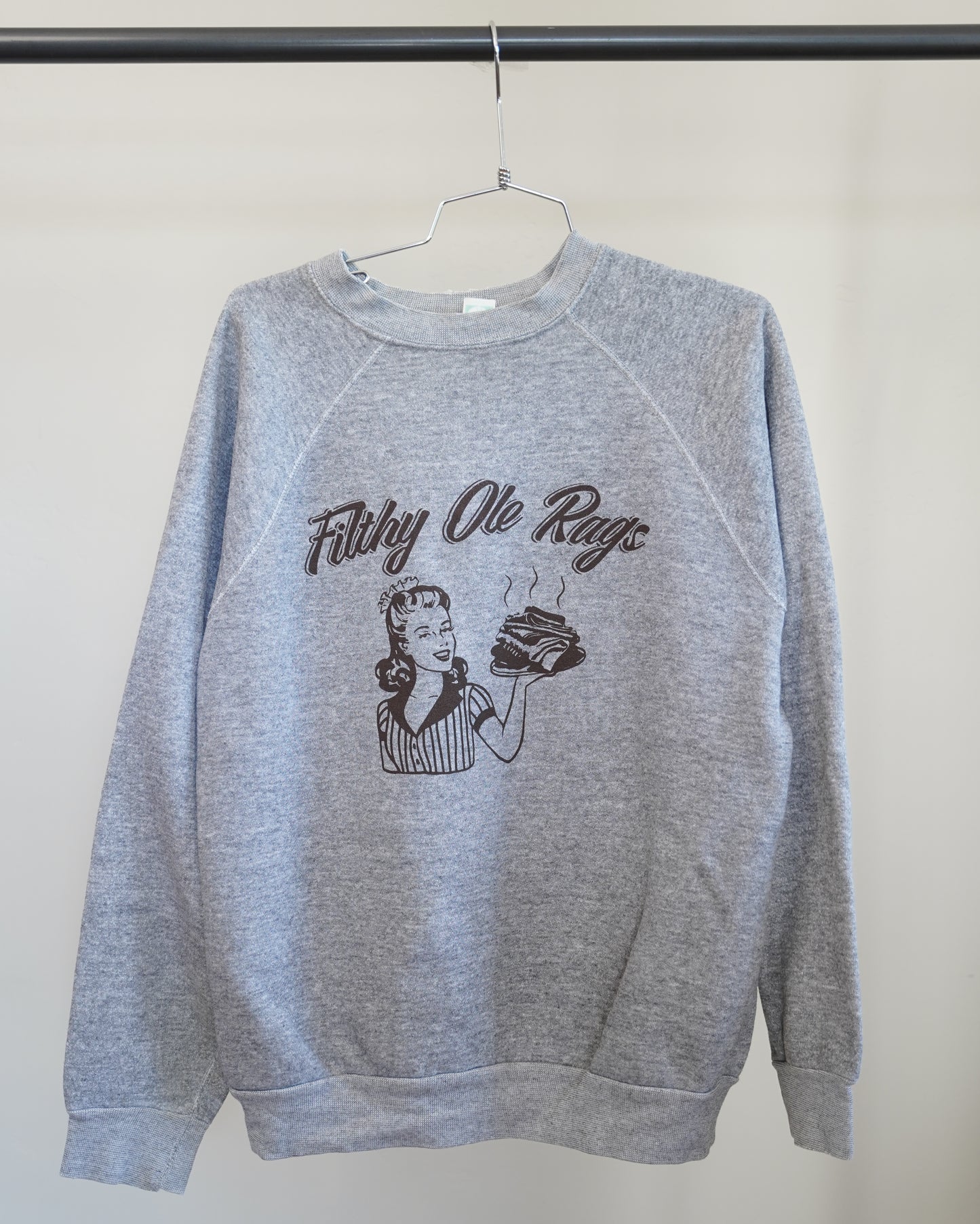 Filthy Ole Rags 80's Grey Sweatshirt - Brown Back Print (Large)