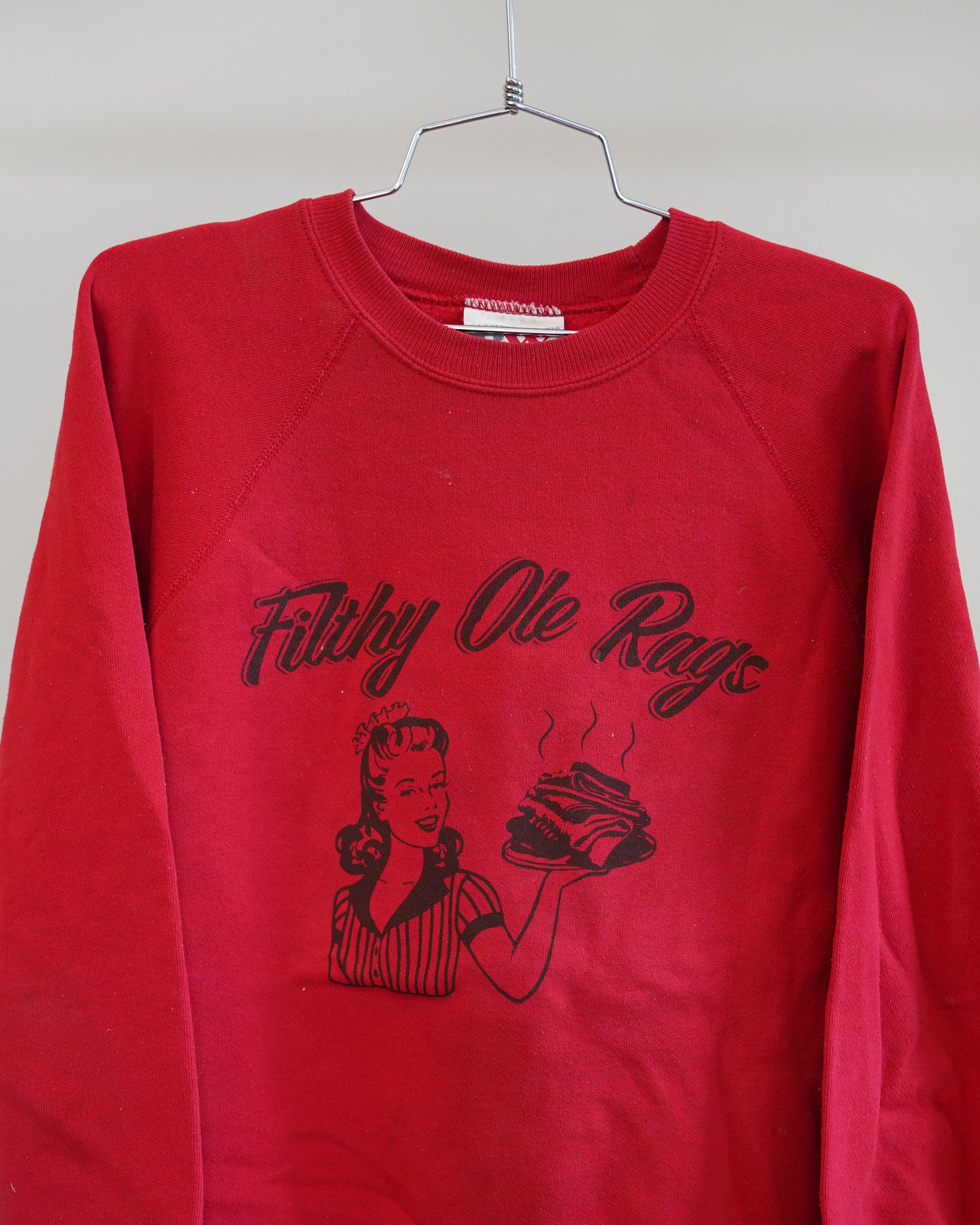 Filthy Ole Rags 80's Red Sweatshirt - Brown Front Print (Large)