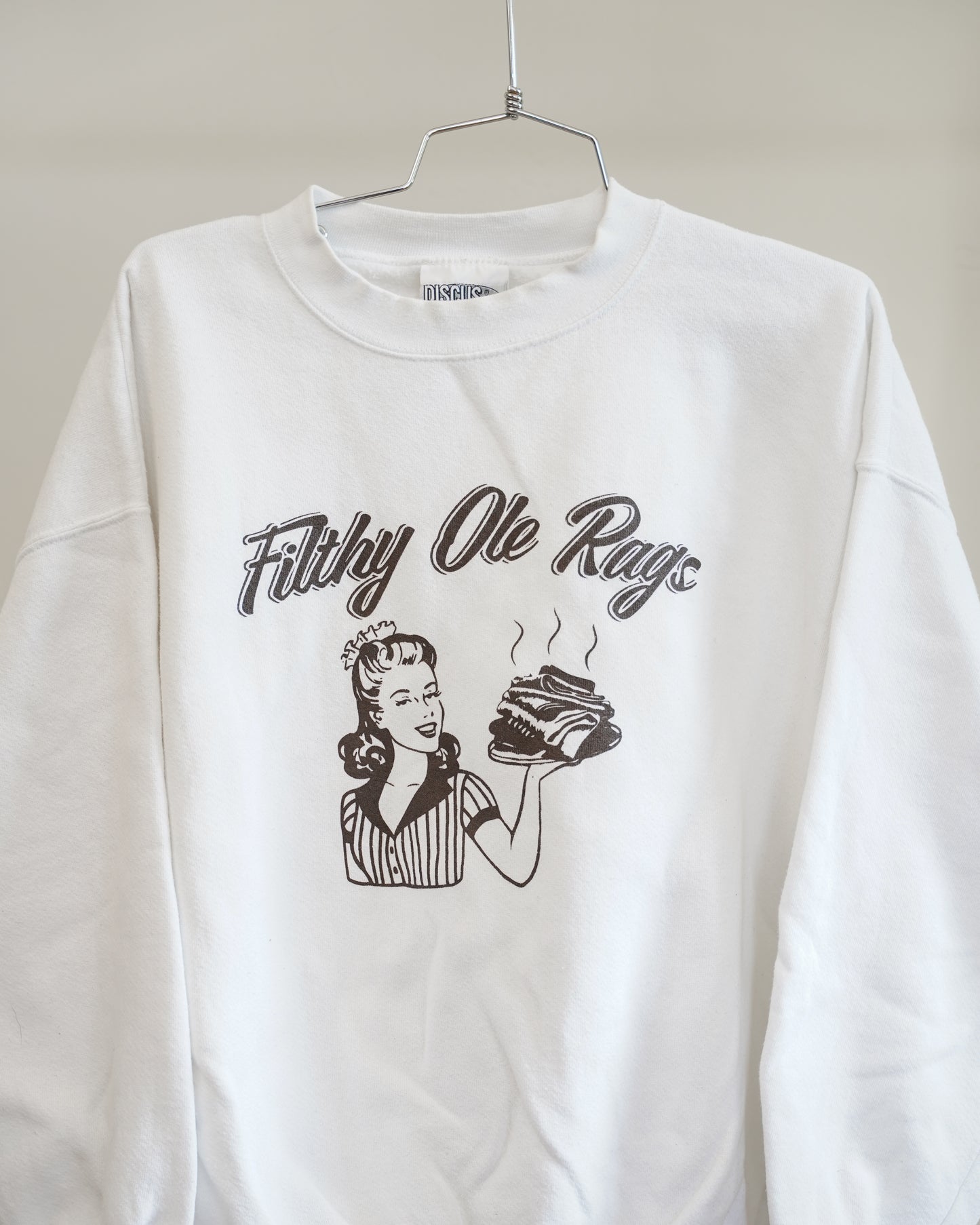 Filthy Ole Rags 90's White Sweatshirt - Brown Front Print (XL)