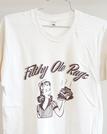 Filthy Ole Rags 70's White Tee - Brown Front Print (Medium)