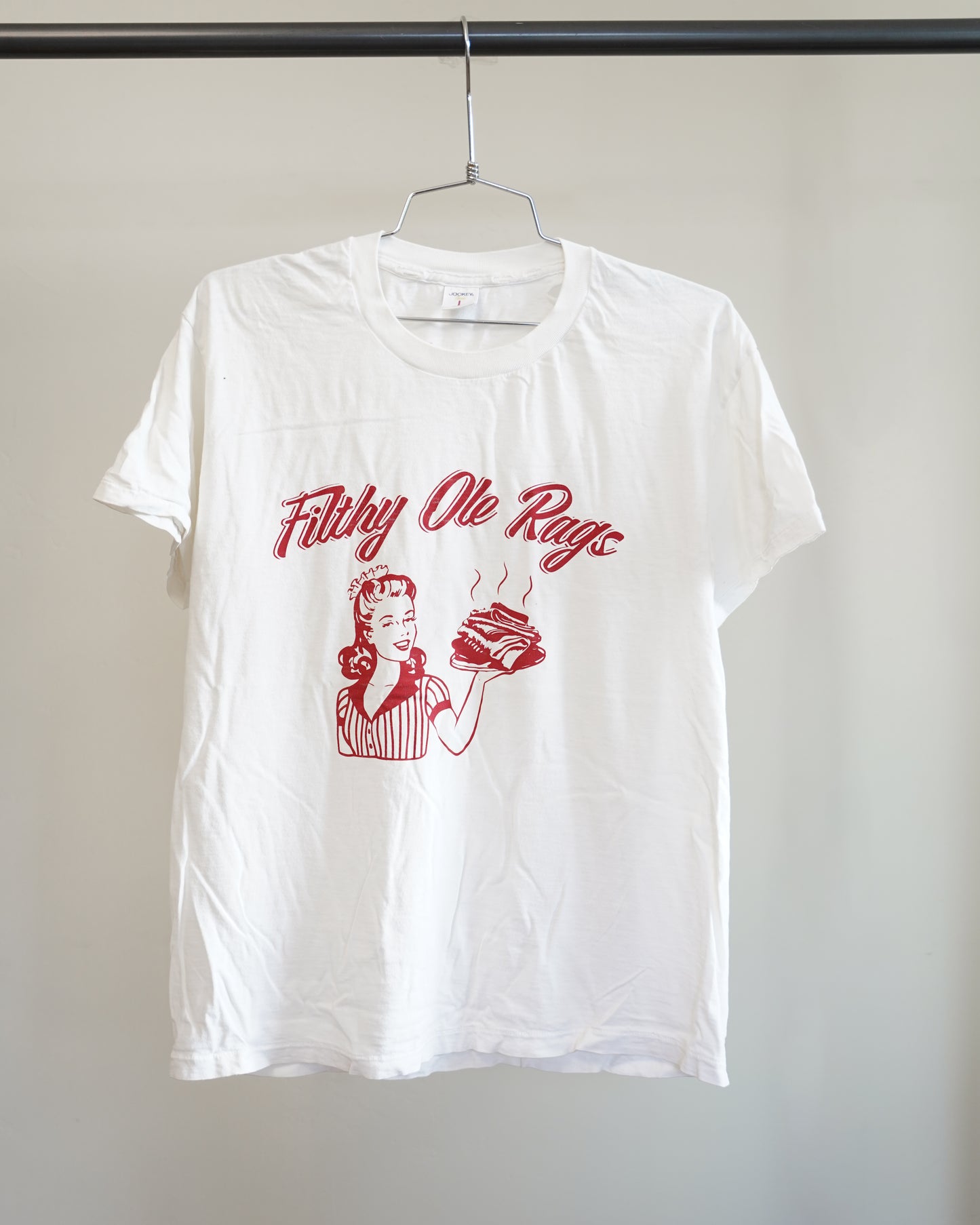 Filthy Ole Rags 90's White Tee - Red Front Print (Medium)