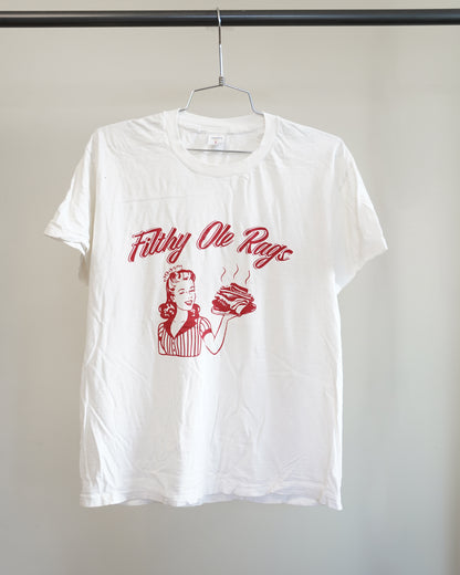 Filthy Ole Rags 90's White Tee - Red Front Print (Medium)