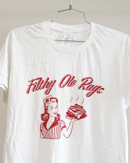 Filthy Ole Rags 90's White Tee - Red Front Print (Medium)