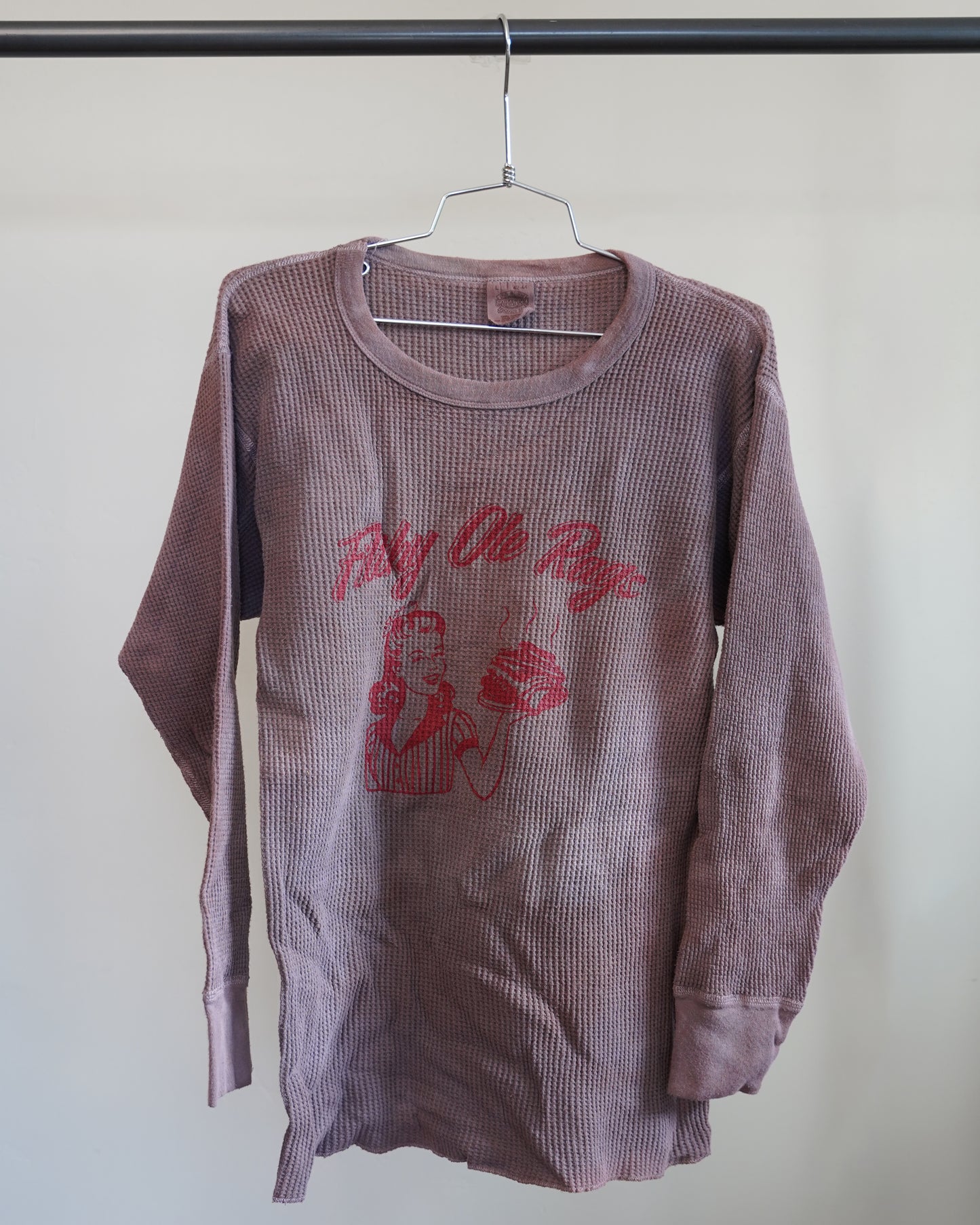 Filthy Ole Rags 90's Overdyed Brown Thermal - Red Front Print (Large)