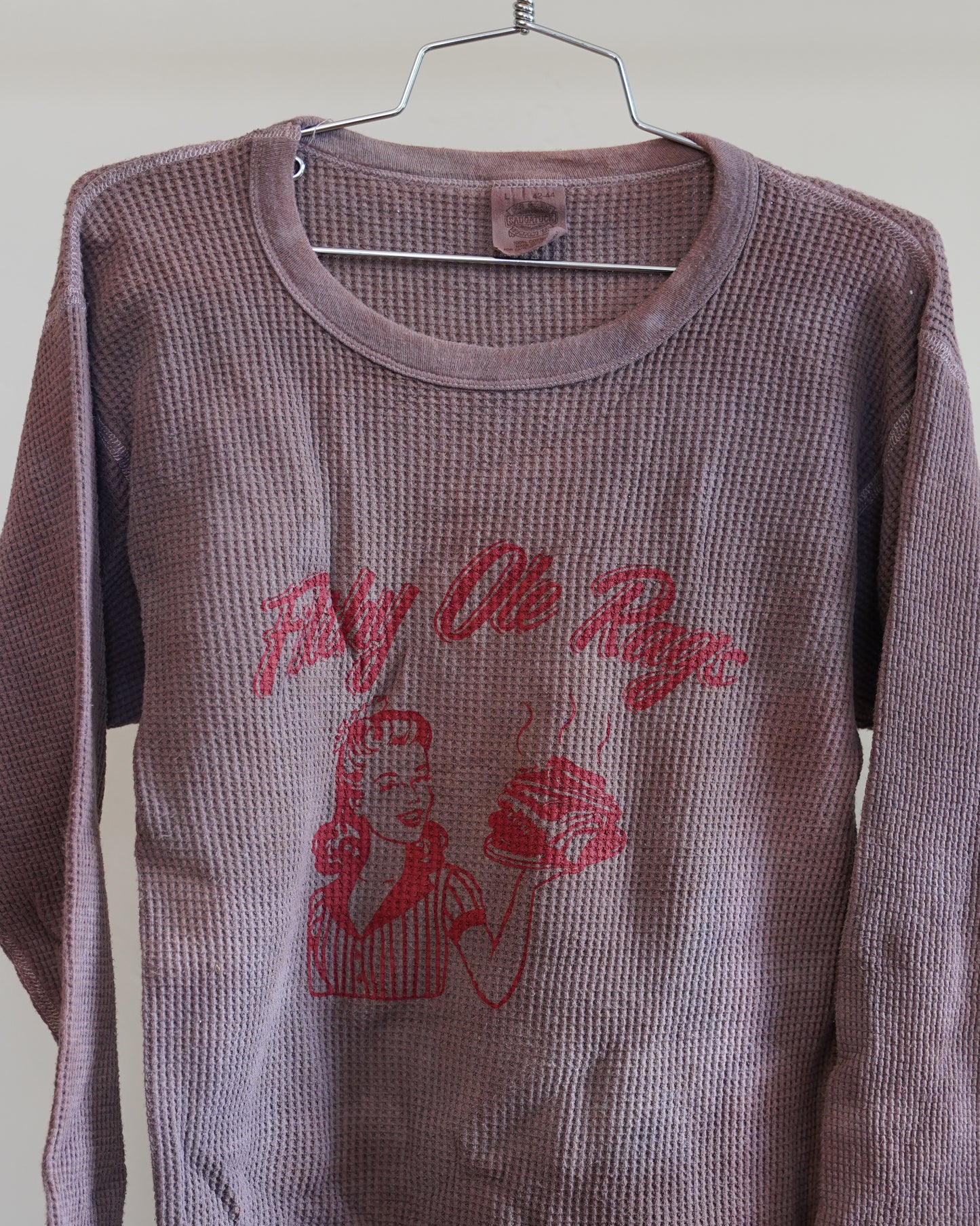 Filthy Ole Rags 90's Overdyed Brown Thermal - Red Front Print (Large)