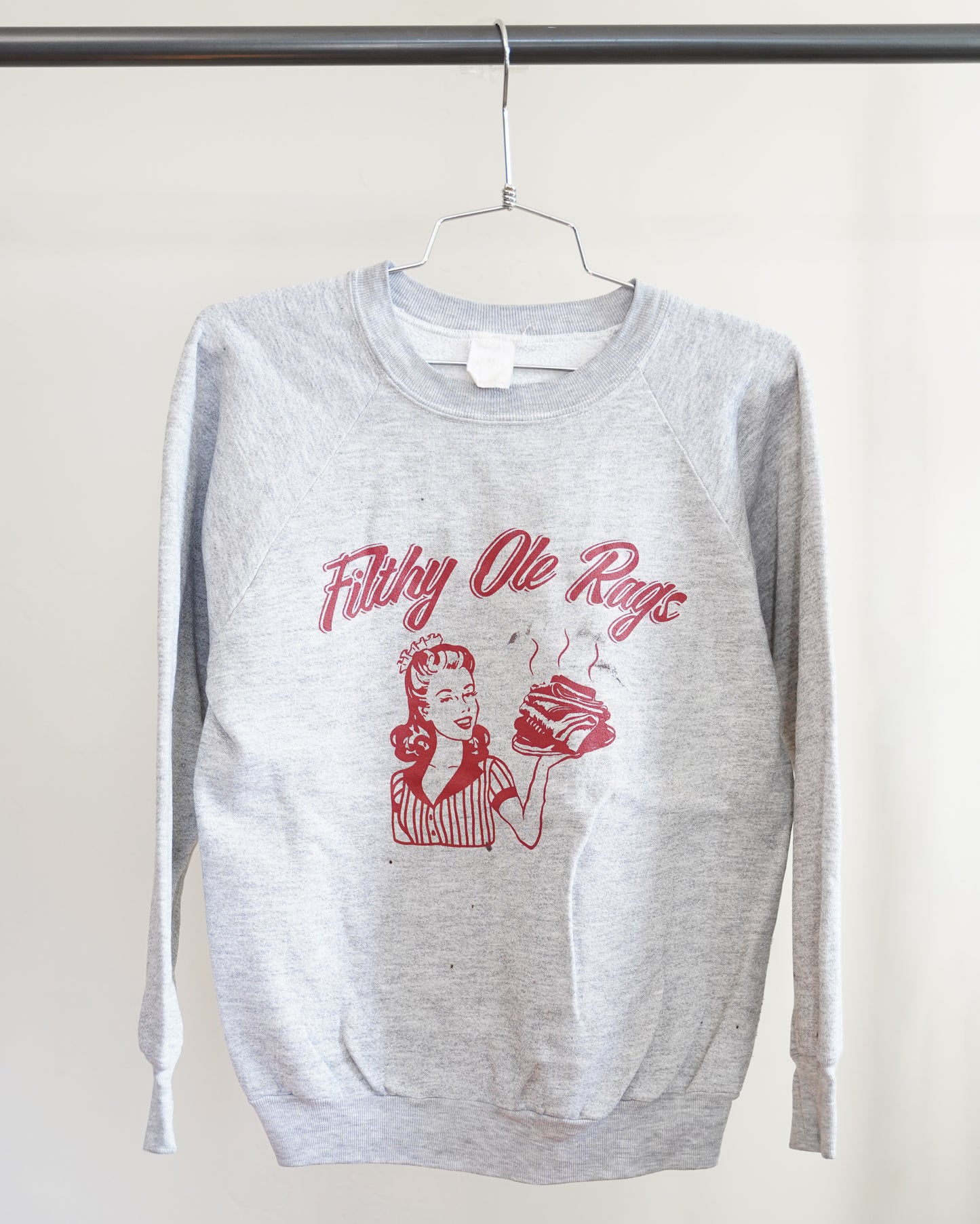 Filthy Ole Rags 80's Grey Sweatshirt - Red Front Print (Medium)