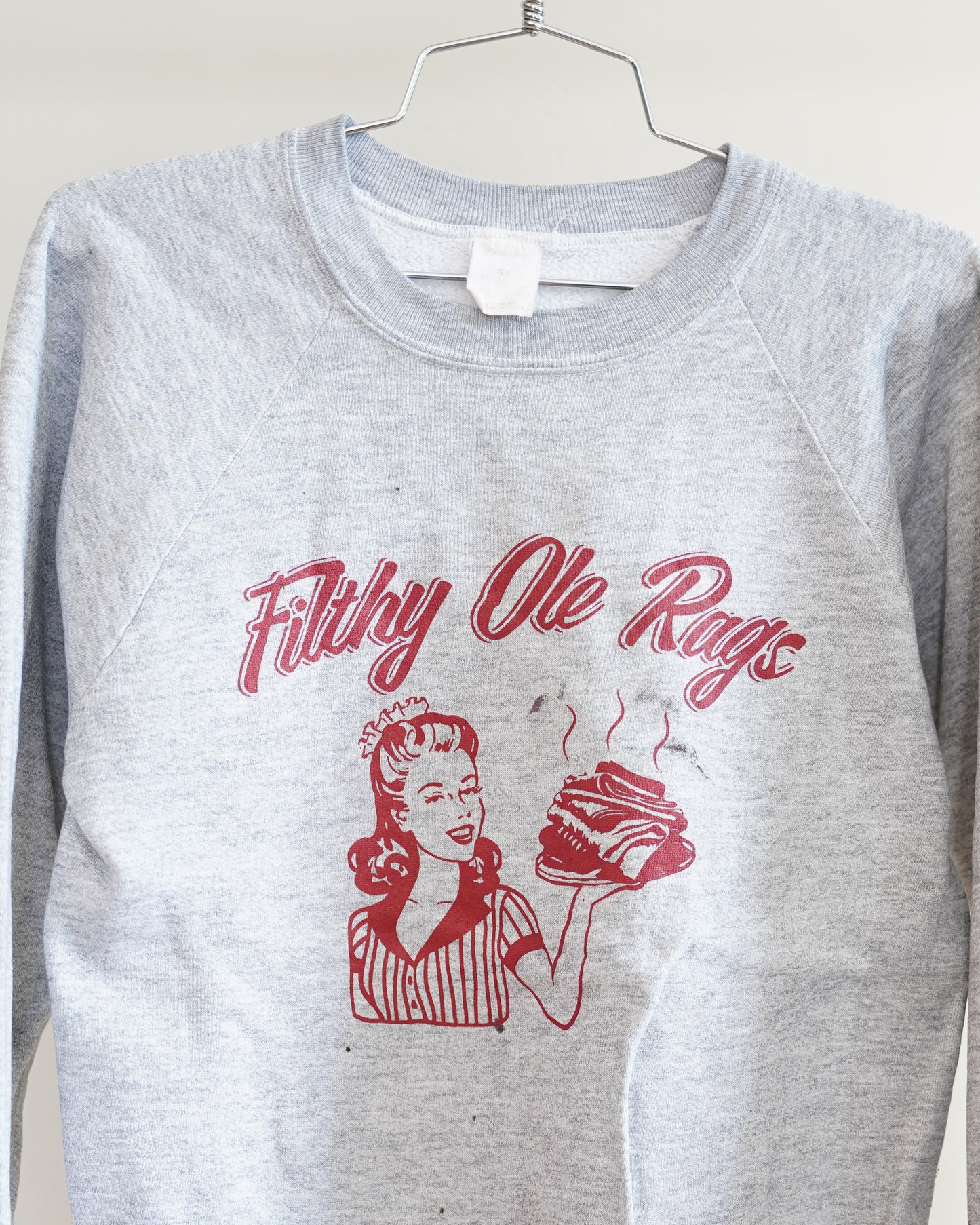 Filthy Ole Rags 80's Grey Sweatshirt - Red Front Print (Medium)