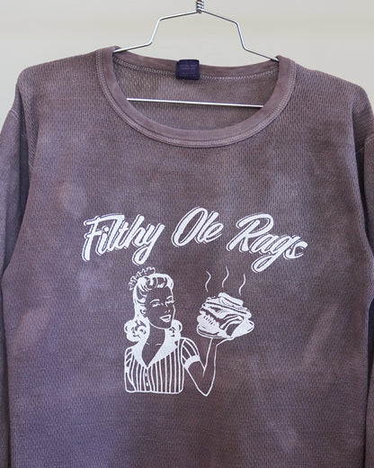 Filthy Ole Rags Overdyed Brown Thermal - White Front Print (Large)