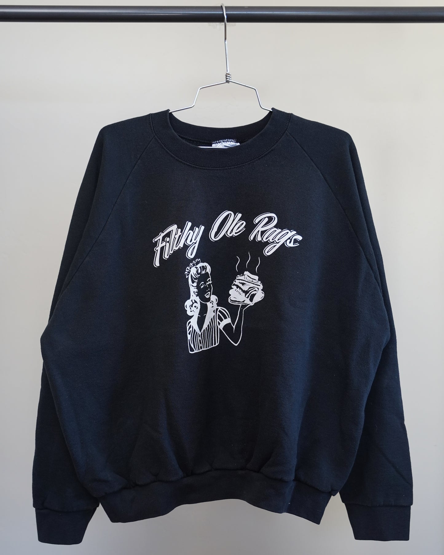 Filthy Ole Rags 90's Black Sweatshirt - White Front Print (XL)