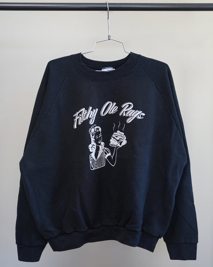 Filthy Ole Rags 90's Black Sweatshirt - White Front Print (XL)