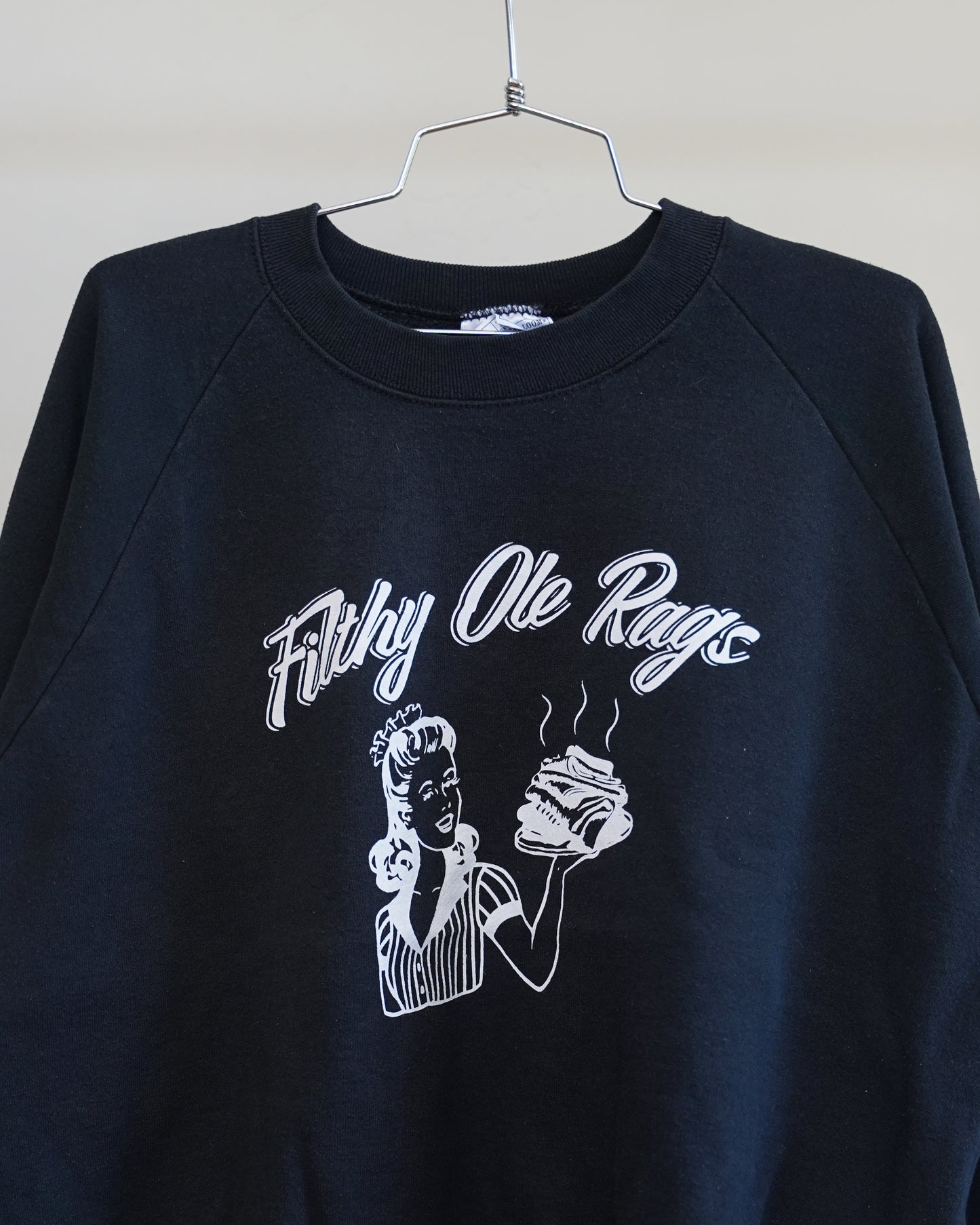 Filthy Ole Rags 90's Black Sweatshirt - White Front Print (XL)