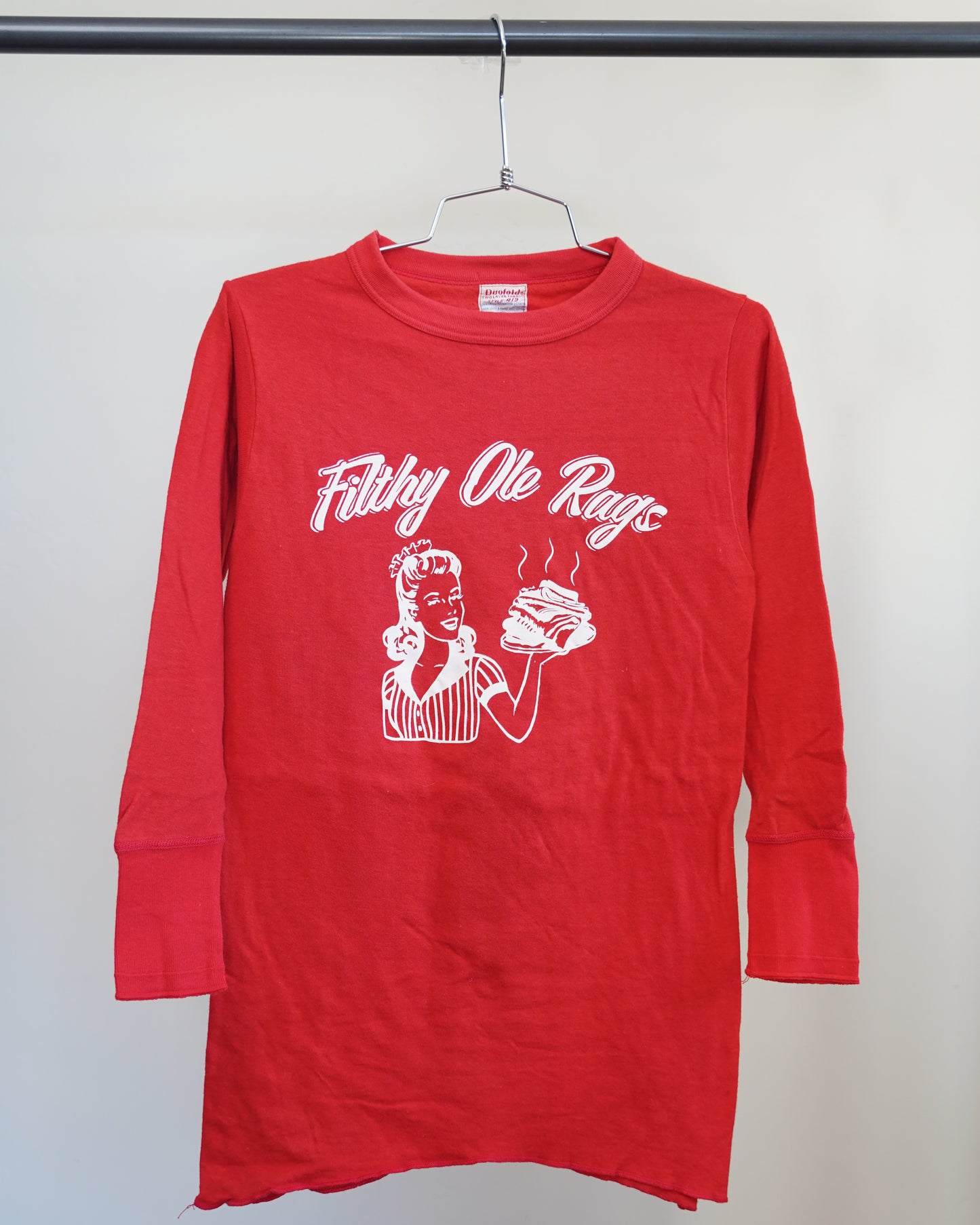 Filthy Ole Rags 60's Red Thermal - White Front Print (Large)