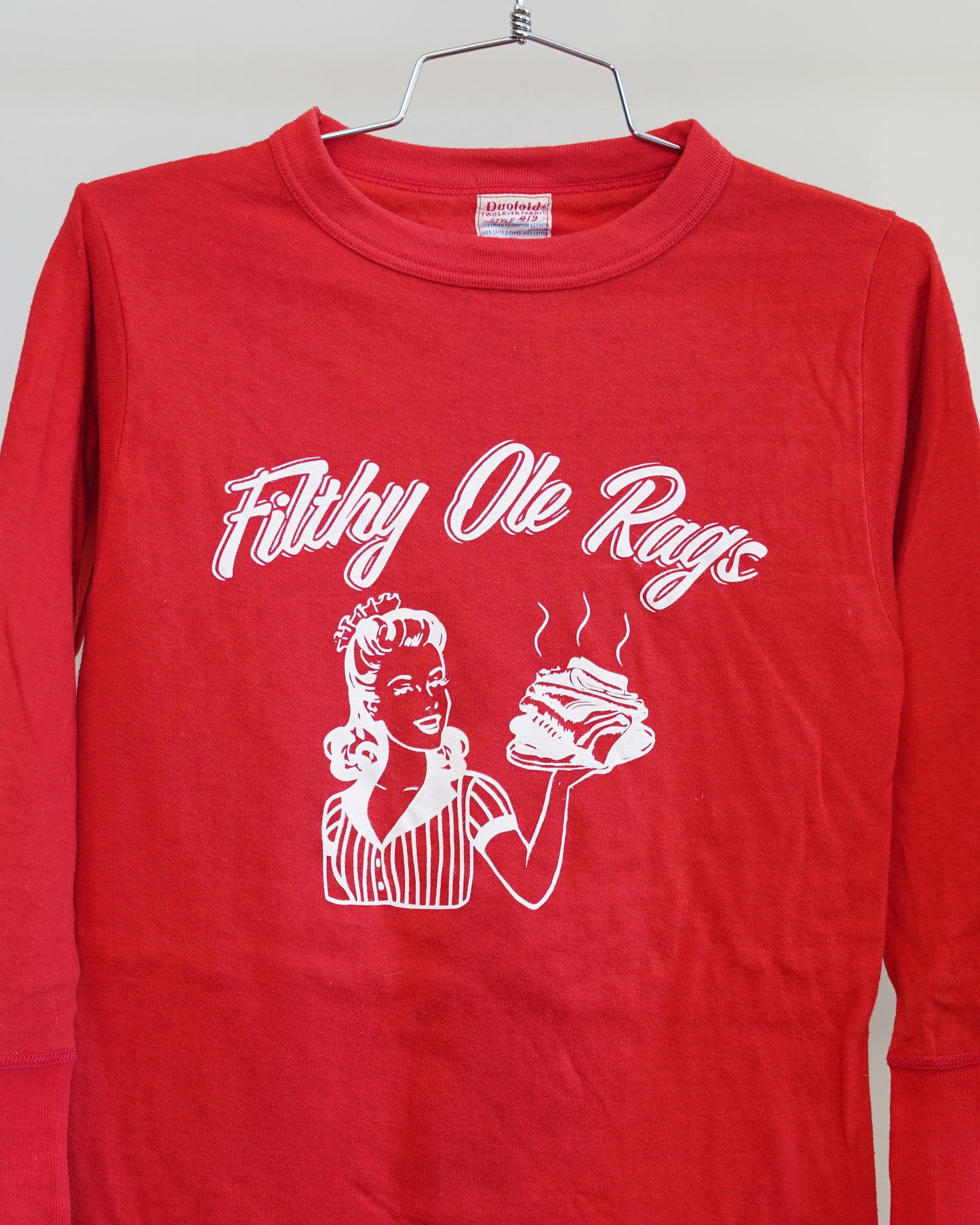 Filthy Ole Rags 60's Red Thermal - White Front Print (Large)