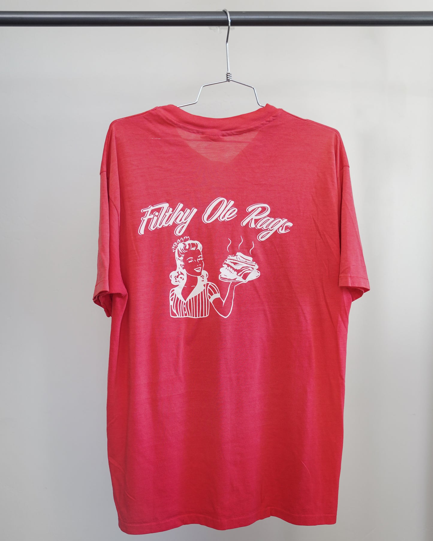 Filthy Ole Rags 80's Faded Red Tee - White Back Print (XL)