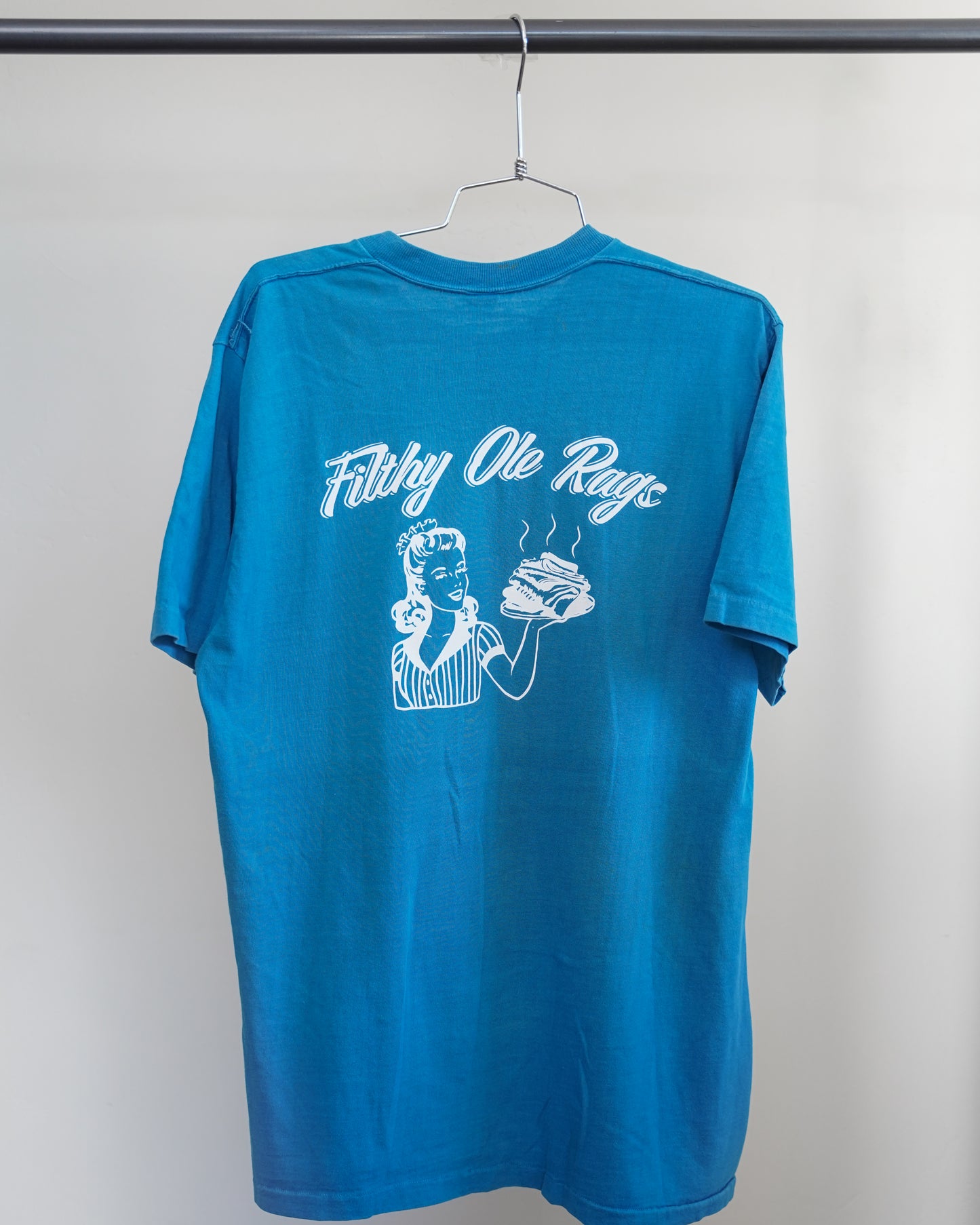 Filthy Ole Rags 70's Blue Pocket Tee - White Back Print (Large)