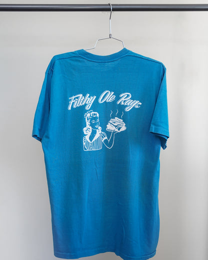 Filthy Ole Rags 70's Blue Pocket Tee - White Back Print (Large)