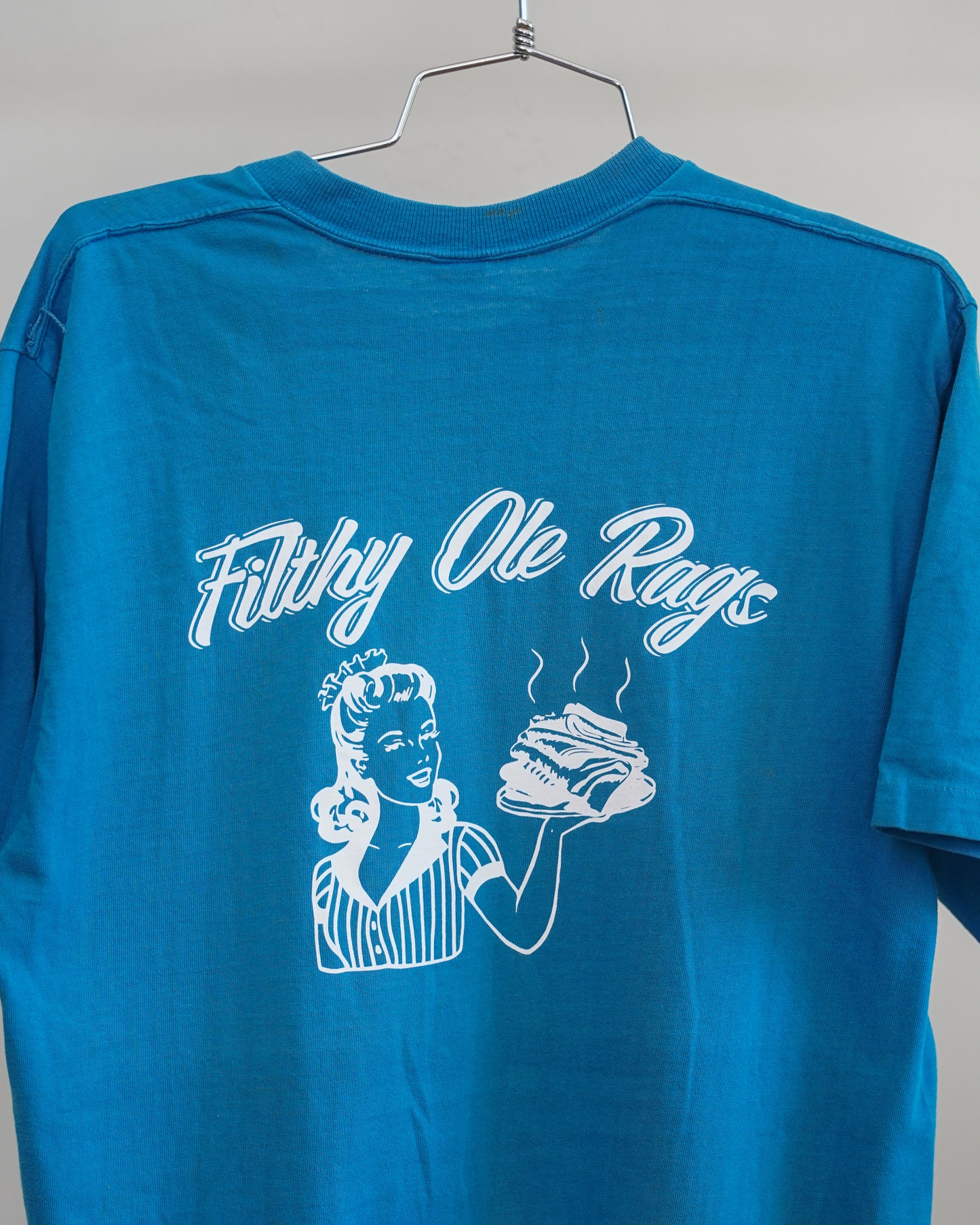 Filthy Ole Rags 70's Blue Pocket Tee - White Back Print (Large)