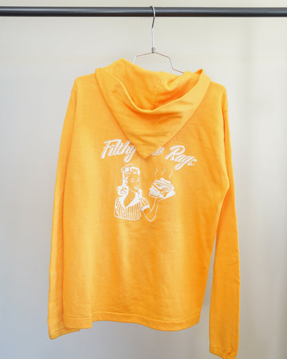 Filthy Ole Rags 70's Yellow Zip-up Hoodie - White Back Print (Large)