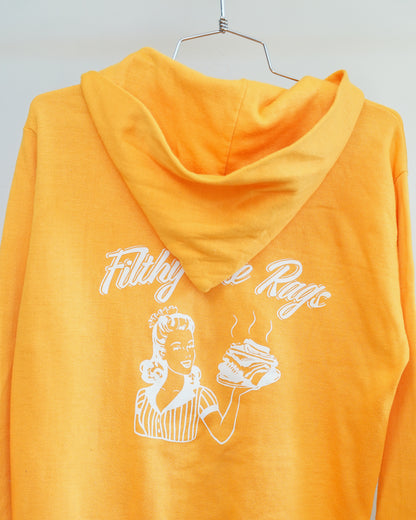 Filthy Ole Rags 70's Yellow Zip-up Hoodie - White Back Print (Large)