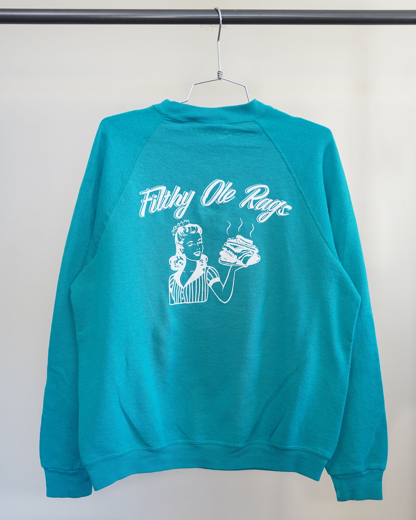 Filthy Ole Rags 80's Turquoise Sweatshirt - White Back Print (Large)
